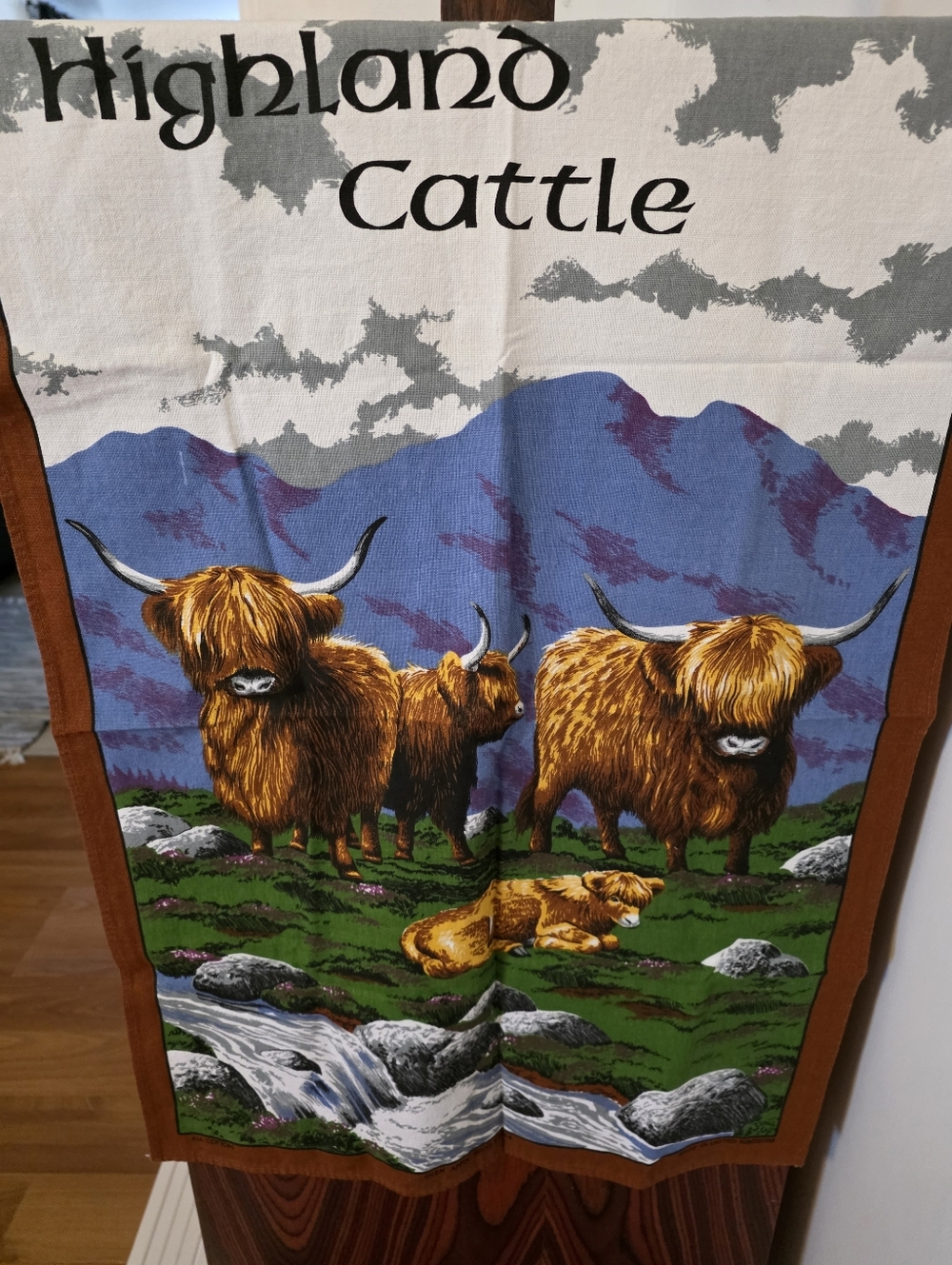 Vintage Tourist Towel/Highland Cattle/cotton Linen Tea Towel